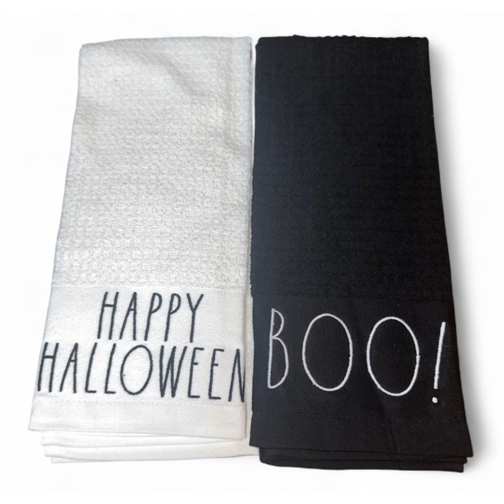 Rae Dunn Happy Halloween Boo Dish Towel Set Black &‎ White Kitchen Decor
